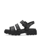 Graphitschwarze remonte Damen Riemchensandalen D7957-00 mit Klettverschluss. Schuh Außenseite.