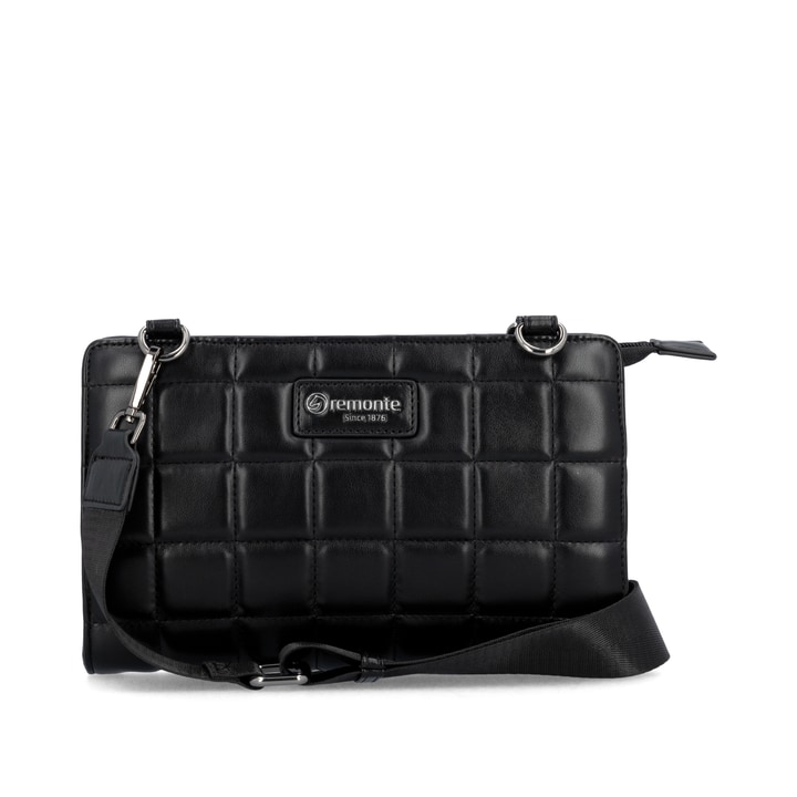Sac à main remonte Q0649-01 en noir avec des bretelles ajustables et deux petites poches supplémentaires. Face avant.