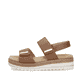 Braune remonte Keilsandaletten D0Q59-24 mit einem Klettverschluss. Schuh Außenseite.