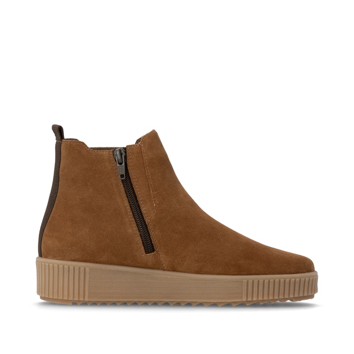 Cognacfarbene remonte Chelsea Boots R7994-26 mit einem Reißverschluss. Schuh Innenseite.