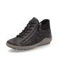 Schwarz-bronzene remonte Damen Schnürstiefel R1477-90 mit einem Reißverschluss. Schuh seitlich schräg.