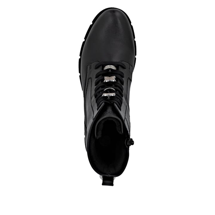 Schwarze remonte Damen Schnürstiefel D2S73-00 mit wasserabweisender TEX-Membran. Schuh von oben.