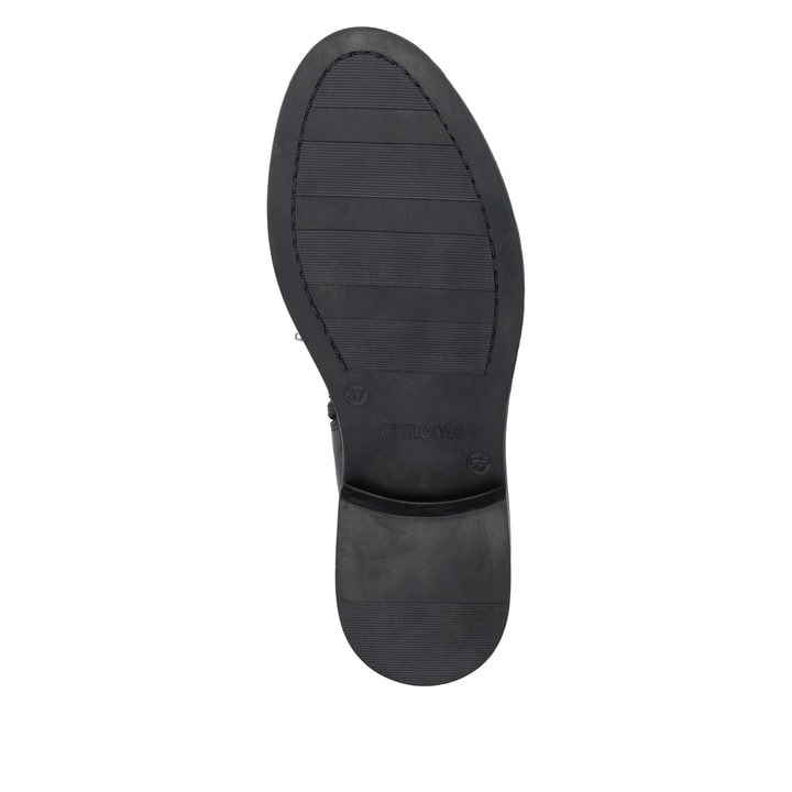 Bottes cuissardes remonte noires femmes D2W79-00 avec fermeture éclair. Semelle extérieure de la chaussure.