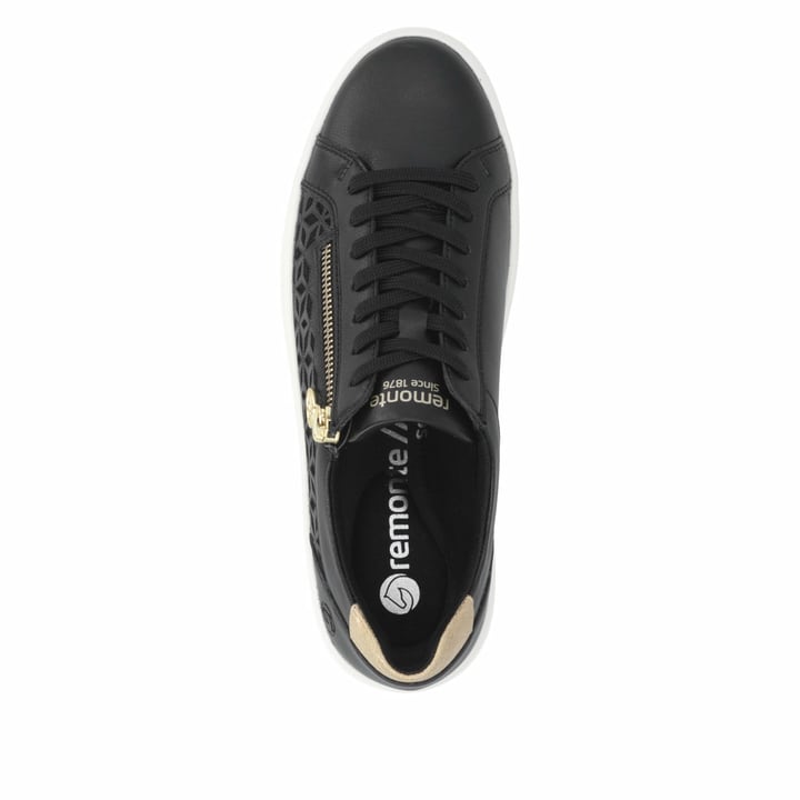 Baskets basses remonte noires pour femme D1C11-03 avec fermeture éclair. Chaussure vue de dessus.