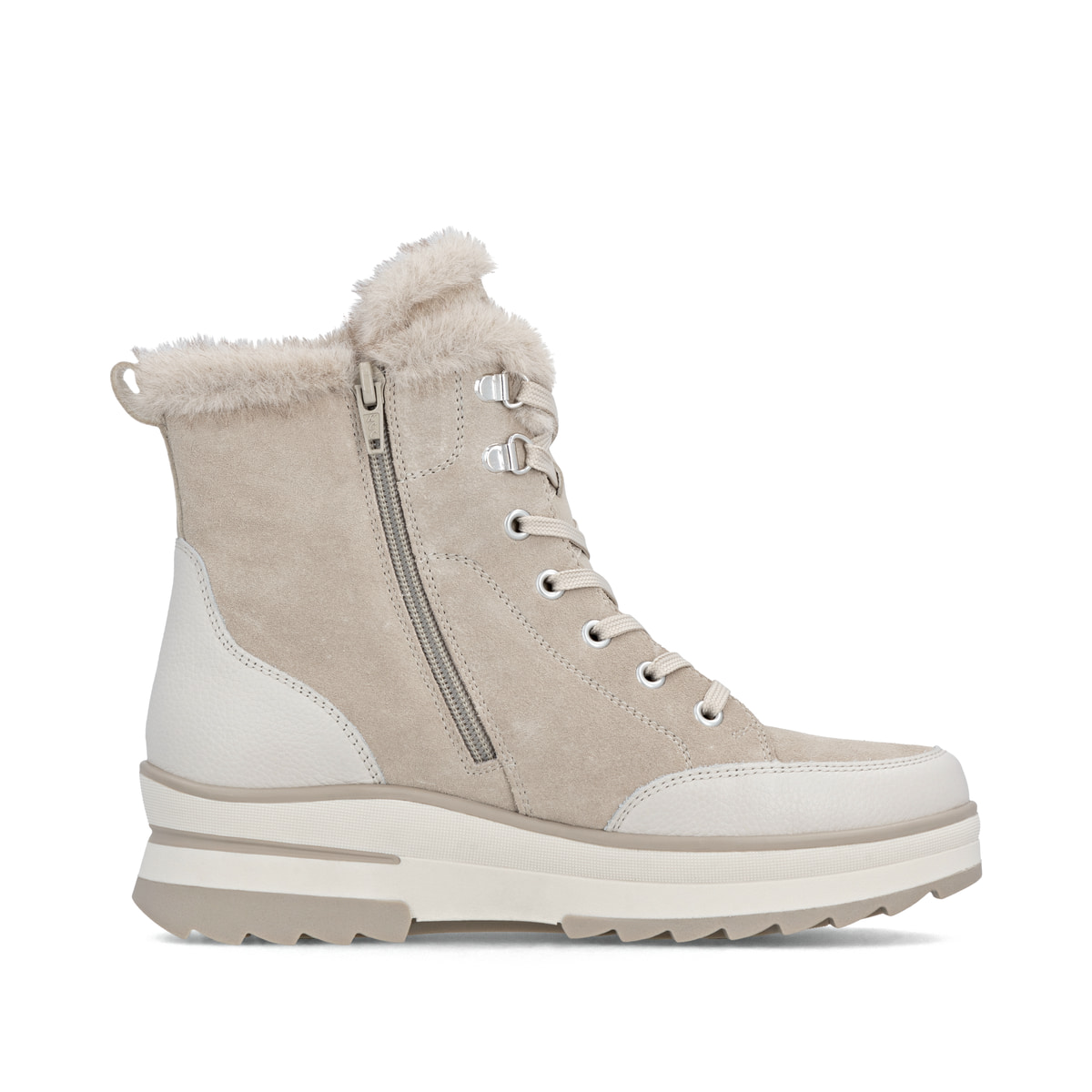 Beige remonte Damen Schnürstiefel D2B76-62 mit griffiger Glass-Fibre Sohle. Schuh Innenseite.