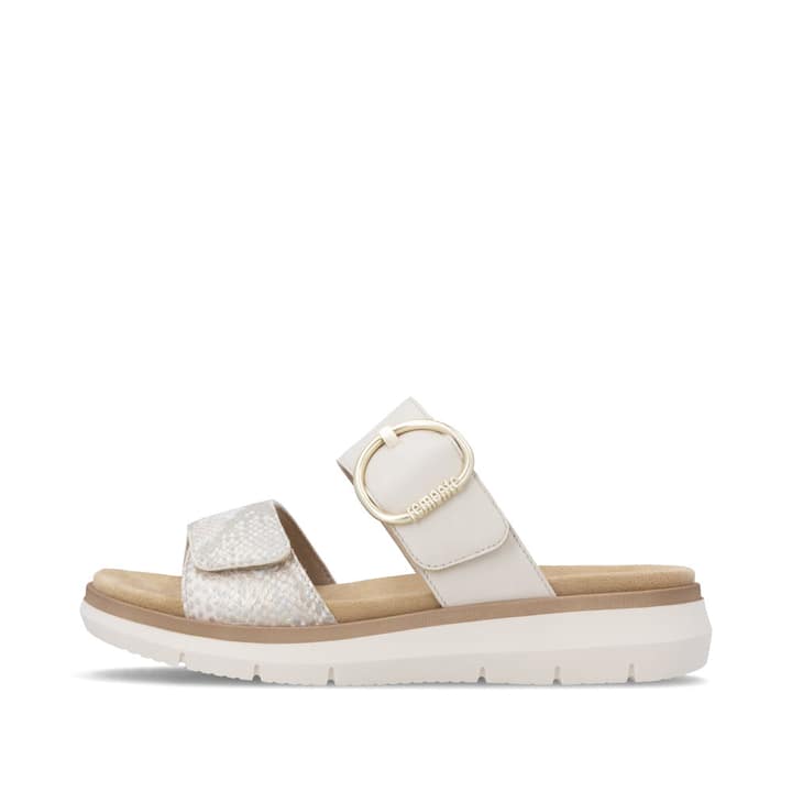 Mules remonte beiges pour femme D2K57-60 avec boucle tendance. Côté extérieur de la chaussure.