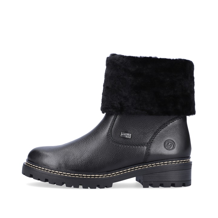 
Nachtschwarze remonte Damen Kurzstiefel D0B71-01 mit Reißverschluss sowie Glass-Fibre. Schuh Außenseite