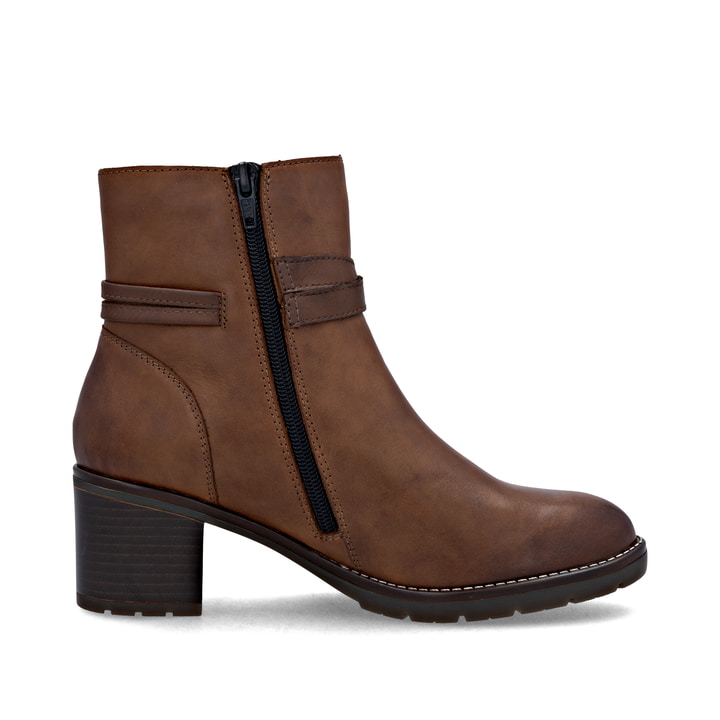 Bottines remonte marron pour femme D2A73-25 avec fermeture éclair. Chaussure vue de l'arrière.
