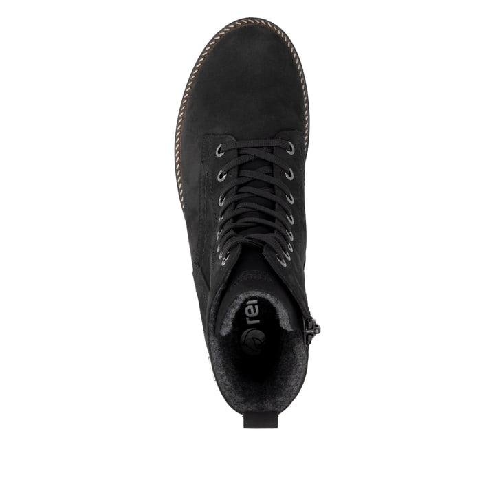Schwarze remonte Damen Schnürstiefel D8489-02 mit wasserabweisender TEX-Membran. Schuh von oben.