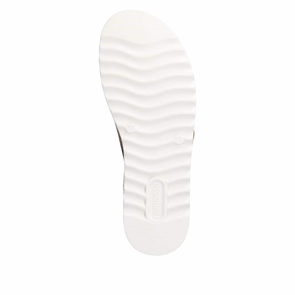 Braune vegane remonte Damen Pantoletten D0Q66-25 mit angesagtem Animal-Print. Schuh Laufsohle.