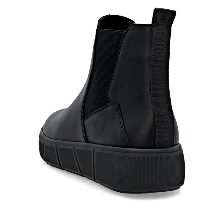 Schwarze remonte Chelsea Boots D1T71-01 mit Reißverschluss sowie Komfortweite G. Schuh von hinten.