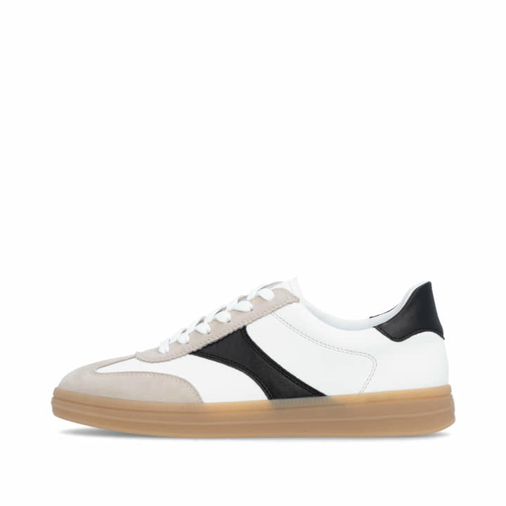 Weißbeige remonte Damen Sneaker D2C01-83 mit Schnürung sowie der Komfortweite G. Schuh Außenseite.