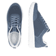 Mocassins remonte bleus pour femme D2V04-12 avec bande élastique. Chaussure vue de dessus, couchée.