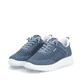 Blaue remonte Damen Slipper D2V04-12 mit einem Gummizug sowie der Extraweite H. Schuhpaar seitlich schräg.