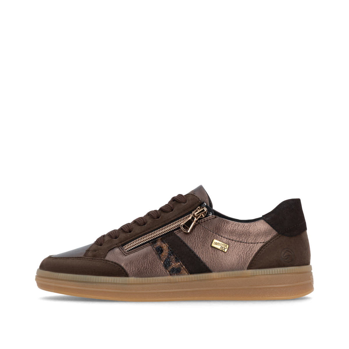 Dunkelbraun-bronzene remonte Damen Sneaker D2C04-90. Schuh Außenseite.