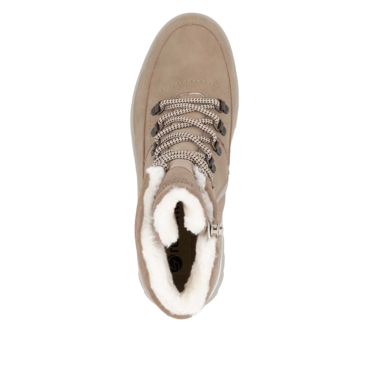 Braune remonte Damen Schnürstiefel D2B74-20 mit griffiger Glass-Fibre Sohle. Schuh von oben.