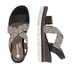 Schwarze remonte Keilsandaletten D2L54-03 mit Gummizug sowie weicher Innensohle. Schuh von oben, liegend.