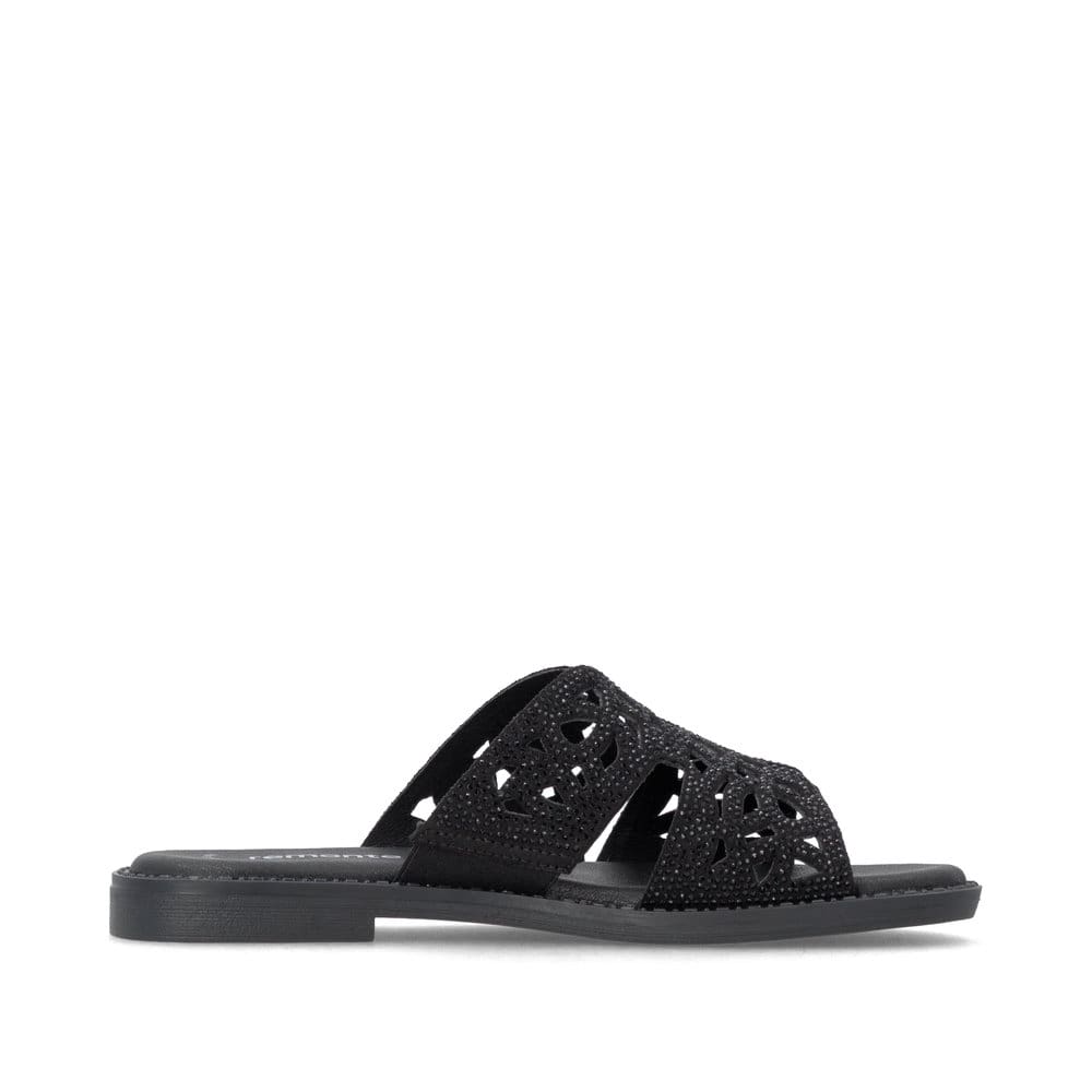 Mules remonte noires vegan pour femme D3647-00 avec bande élastique. Côté intérieur de la chaussure.