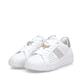 Weißbeige remonte Damen Schnürschuhe D3E04-80 mit dekorativem Schmuckdetail. Schuhpaar seitlich schräg.