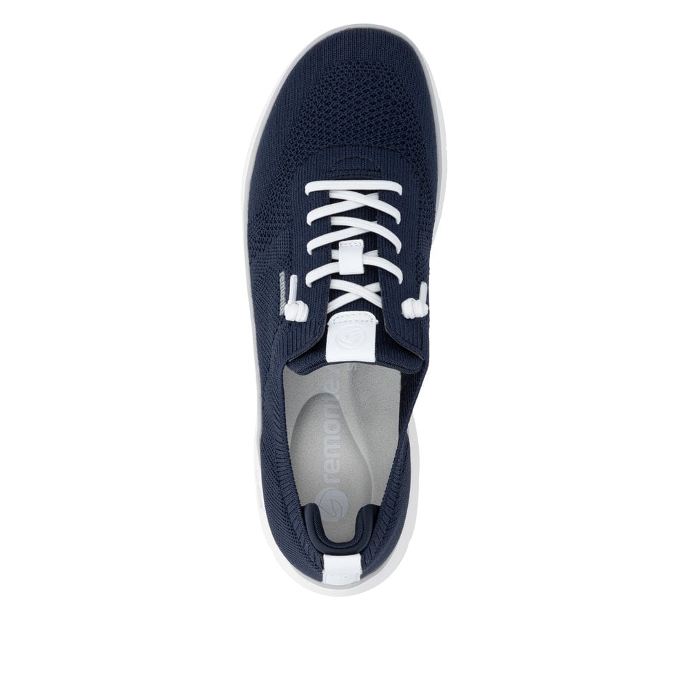 Mocassins remonte bleus pour femme D3G02-14 avec bande élastique. Chaussure vue de dessus.