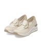 Beige remonte Damen Loafer D0T12-60 mit einem Gummizug sowie der Extraweite H. Schuhpaar seitlich schräg.