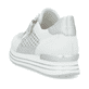 Weiße vegane remonte Damen Sneaker Low D1329-80 mit einem Reißverschluss. Schuh von hinten.
