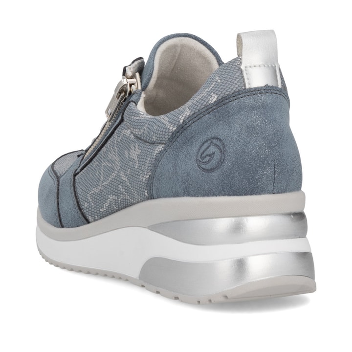 Blaue remonte Damen Sneaker D2401-11 mit Reißverschluss sowie der Komfortweite G. Schuh von hinten.