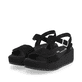 Schwarze remonte Damen Riemchensandalen D1N50-00 mit einem Klettverschluss. Schuhpaar seitlich schräg.