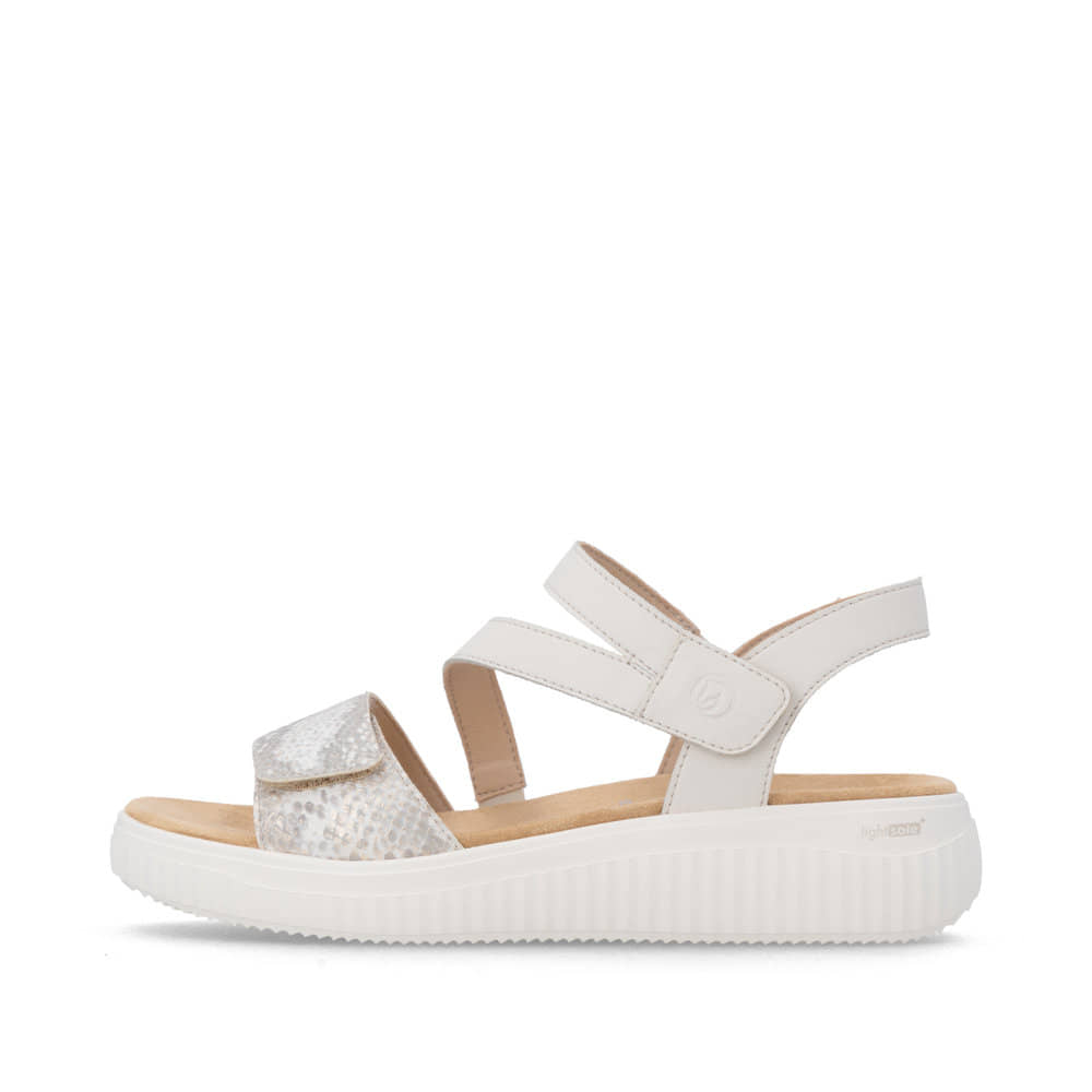 Beige remonte Riemchensandalen D3L51-60 mit Klettverschluss sowie Extraweite H. Schuh Außenseite.