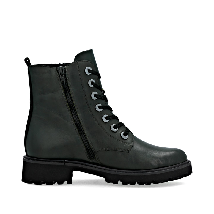 Dunkelgrüne remonte Damen Schnürstiefel D8671-56 mit einem Reißverschluss. Schuh Innenseite.