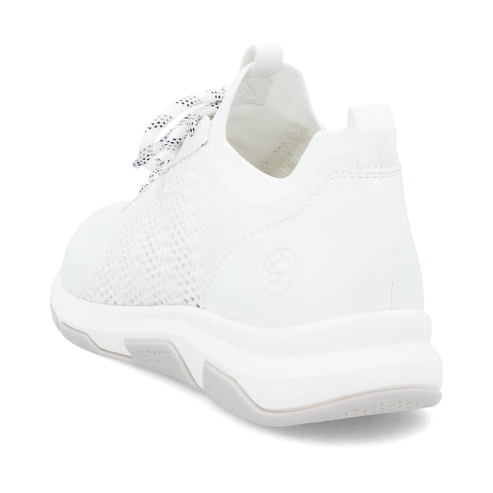 Weiße remonte Damen Slipper D1S05-80 mit einem Gummizug sowie der Komfortweite G. Schuh von hinten.