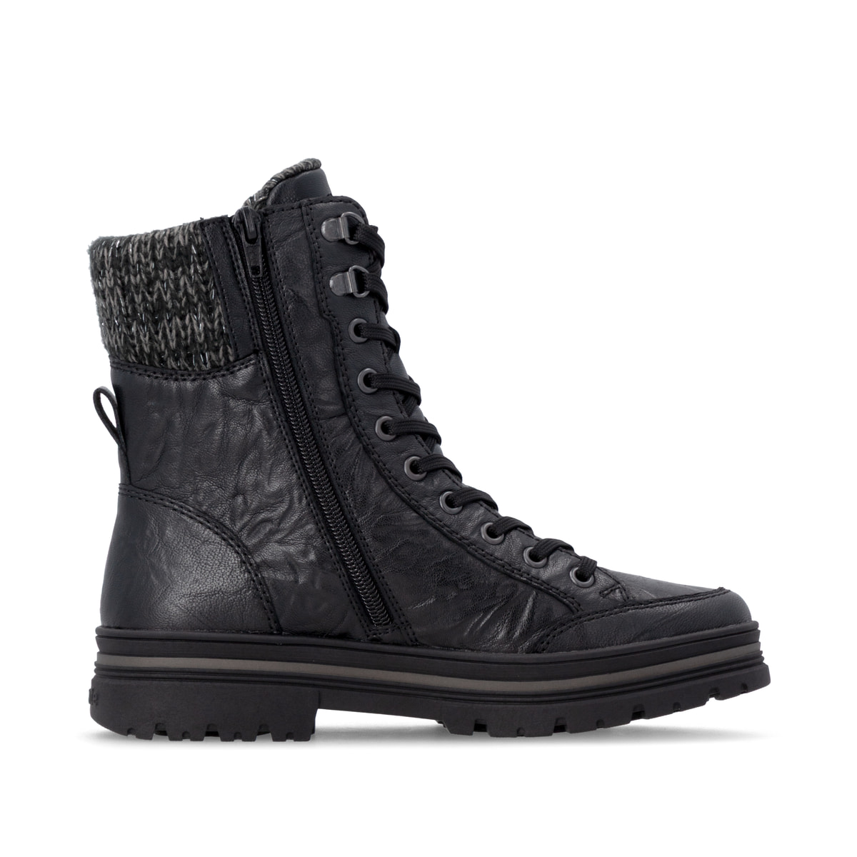 Schwarze remonte Damen Schnürstiefel D2U70-03 mit wasserabweisender TEX-Membran. Schuh Innenseite.