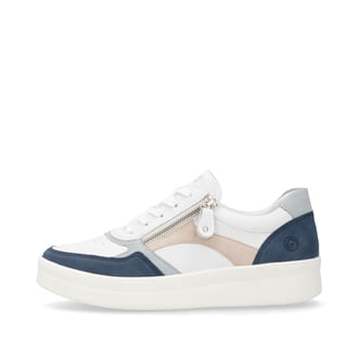 Weiße remonte Damen Sneaker Low D0J01-85 mit einem Reißverschluss. Schuh Außenseite.