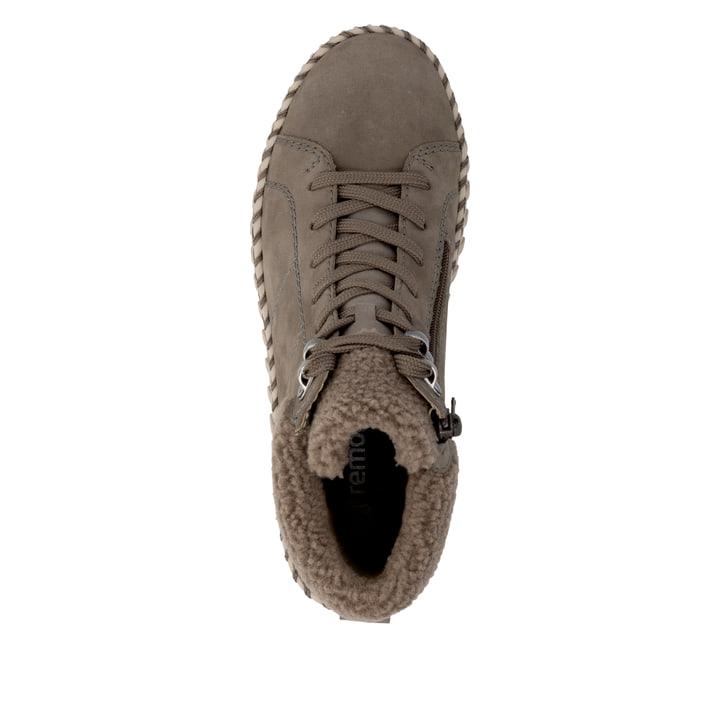 Graue remonte Damen Schnürstiefel D4A74-42 mit wasserabweisender TEX-Membran. Schuh von oben.