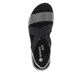 Schwarze remonte Riemchensandalen D1J50-02 mit einem Gummizug. Schuh von oben.