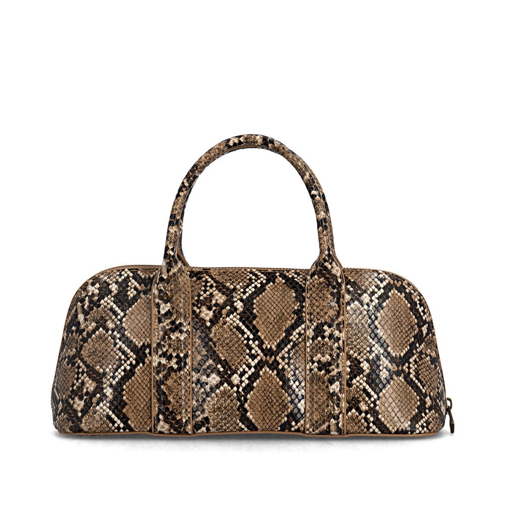 Sac à main remonte Q0673-25 avec motif serpent avec poignée de transport, bandoulière et poche intérieure. Arrière.