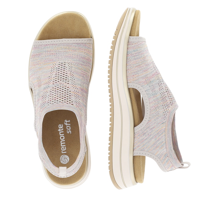 Mehrfarbige remonte Damen Riemchensandalen D1J52-90 mit Elastikeinsatz. Schuh von oben, liegend.