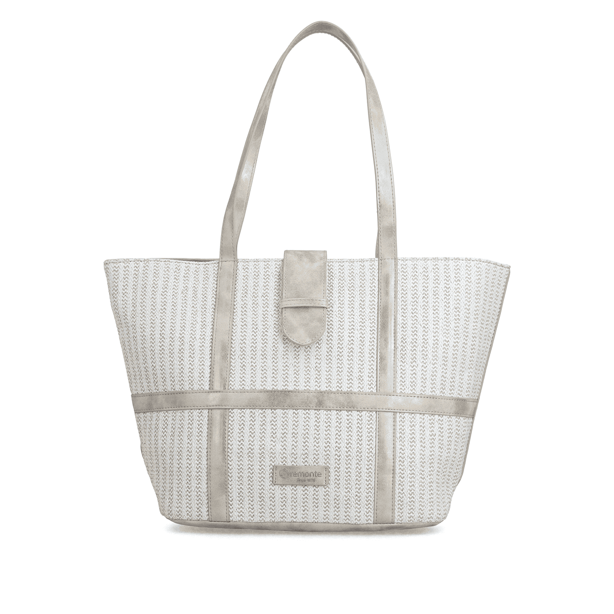 Cabas remonte Q0764-80 blanc avec accents métalliques et fermeture éclair. Devant.