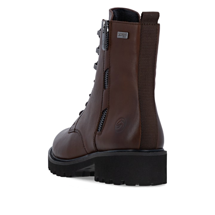 Braune remonte Damen Schnürstiefel D8656-25 mit wasserabweisender TEX-Membran. Schuh von hinten.