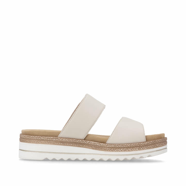 Beige remonte Damen Pantoletten D0Q64-60 mit einem Klettverschluss. Schuh Innenseite.