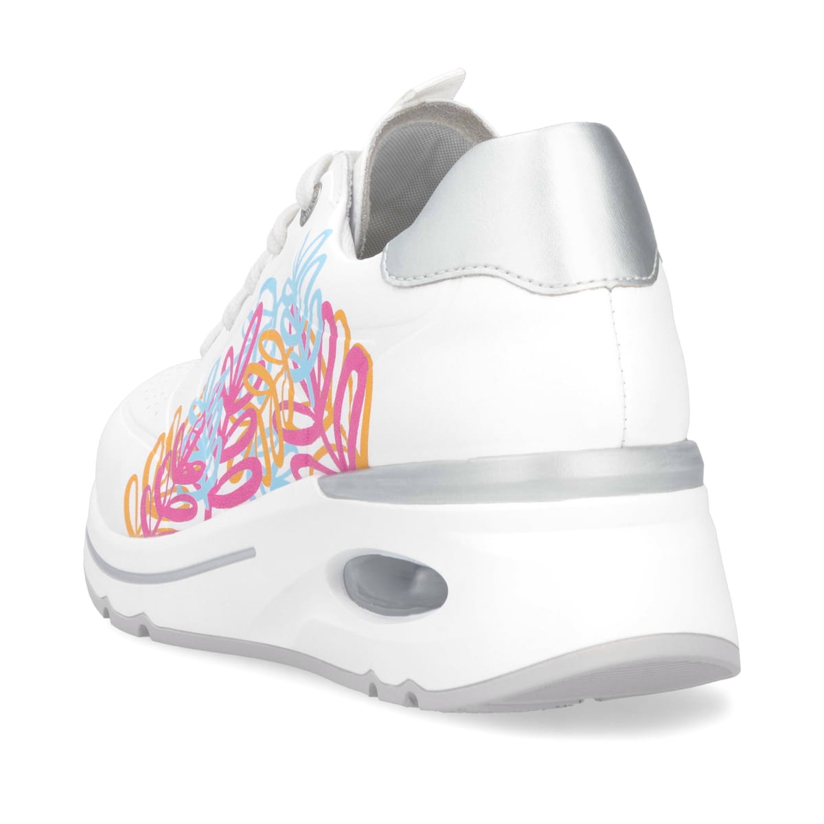 Weiße remonte Damen Sneaker Low D2H02-80 mit einer Schnürung sowie Extraweite H. Schuh von hinten.