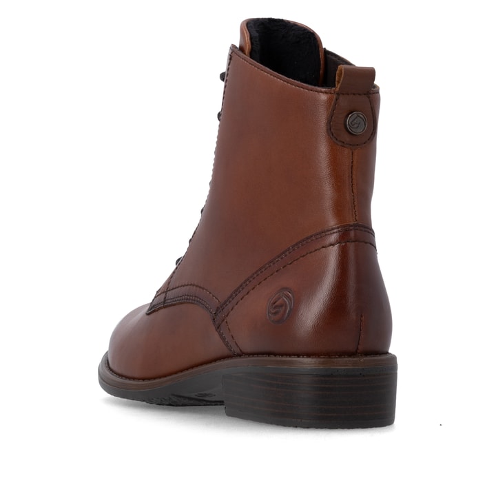 Braune remonte Damen Schnürstiefel D0F83-22 mit einem Reißverschluss. Schuh von hinten.