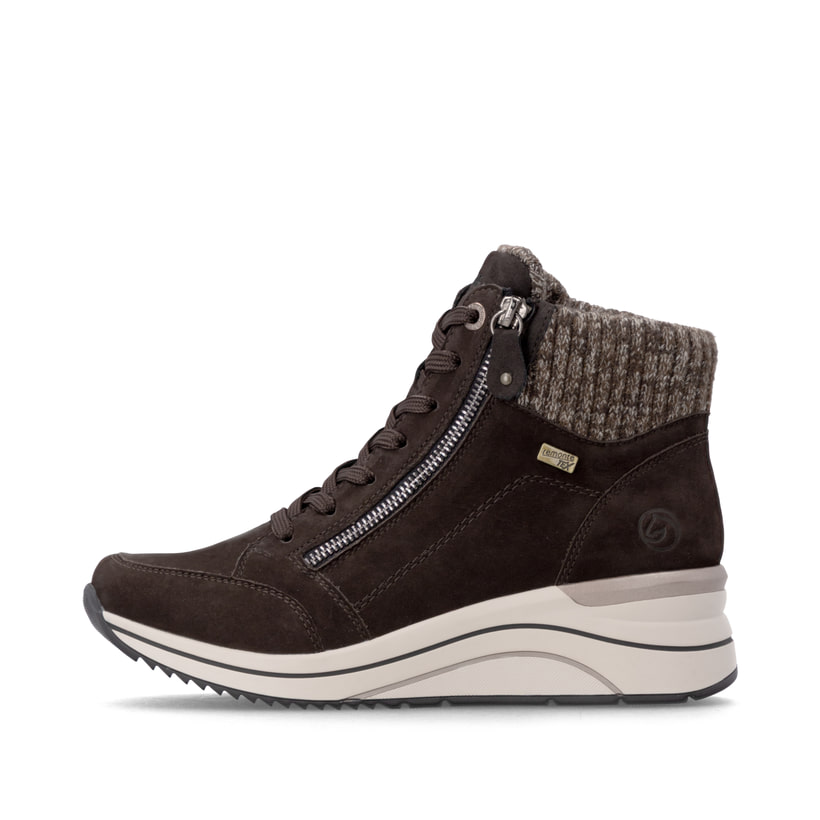 Dunkelbraune remonte Damen Schnürstiefel D0T77-25. Schuh Außenseite.