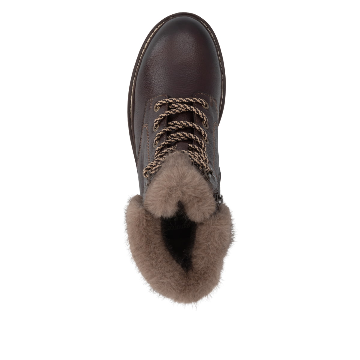 Dunkelbraune remonte Damen Schnürstiefel D0B74-25. Schuh von oben.