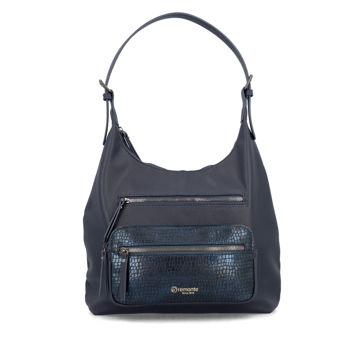 Sac bandoulière remonte Q0725-14 en bleu avec un compartiment principal spacieux, fermeture éclair et deux poches extérieures. Face avant.
