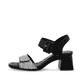 Schwarze remonte Riemchensandaletten D1K51-03 mit einem Klettverschluss. Schuh Außenseite.