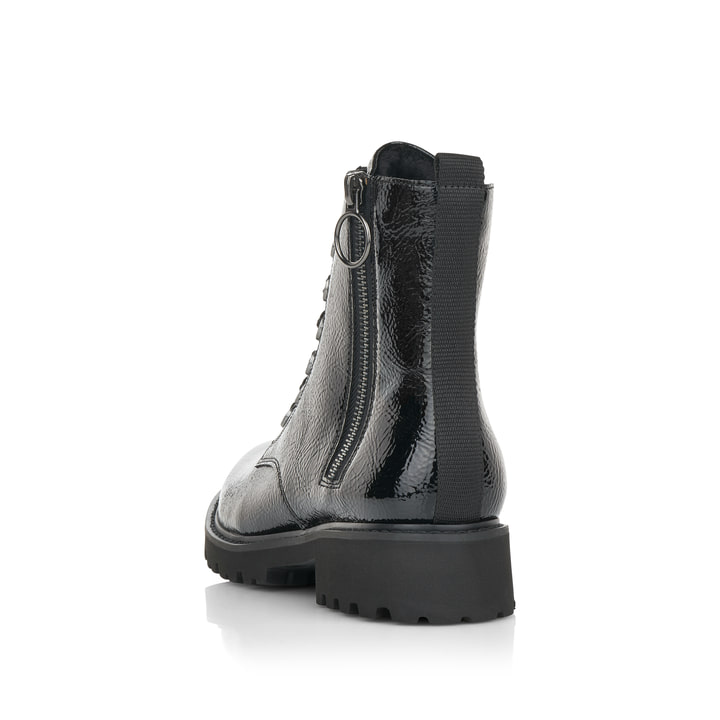 Schwarze remonte Damen Biker Boots D8671-02 mit einer besonders leichten Sohle. Schuh von hinten