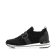 Schwarze remonte Damen Slipper R6713-00 mit einem Gummizug sowie Komfortweite G. Schuh Außenseite.
