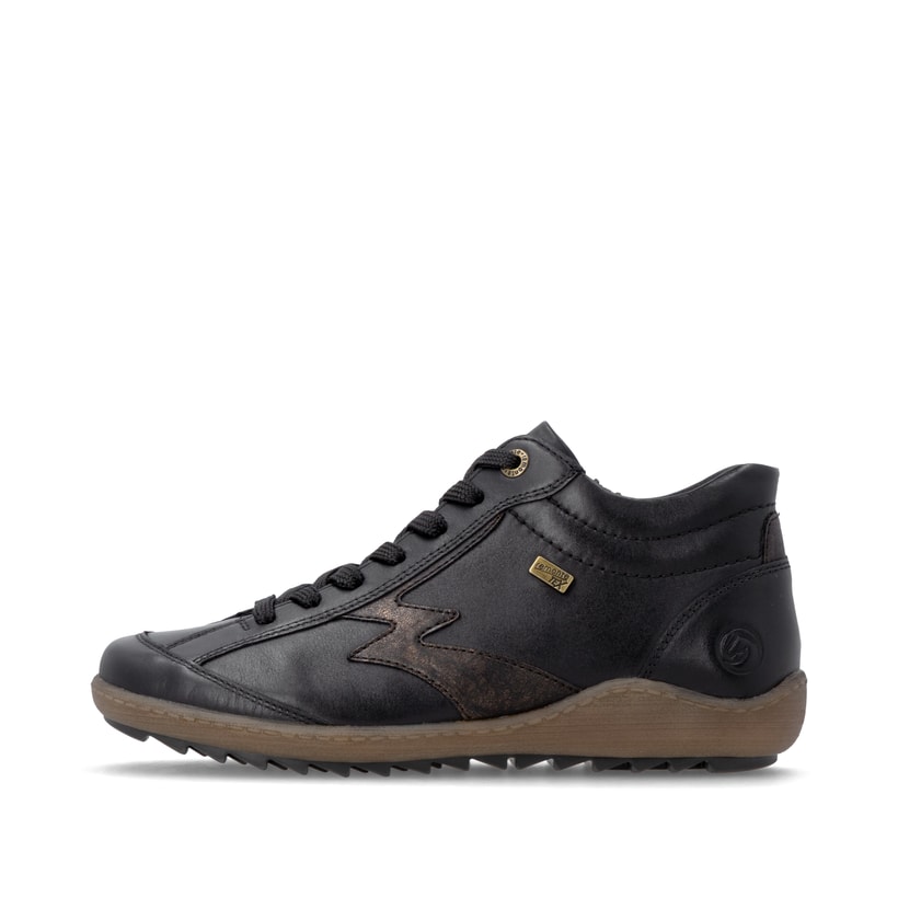 Schwarz-bronzene remonte Damen Schnürstiefel R1454-03. Schuh Außenseite.