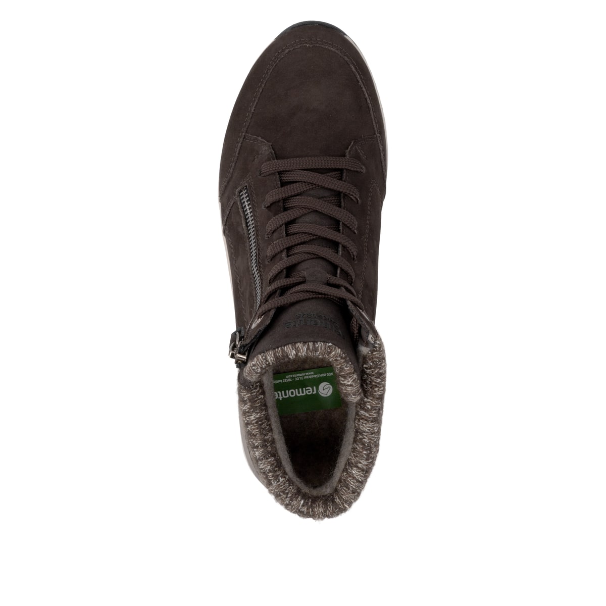 Dunkelbraune remonte Damen Schnürstiefel D0T77-25. Schuh von oben.